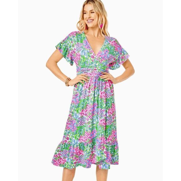 💗💚 LILLY PULITZER Juliet Ruffle V-Neck Midi Dress SIZE S NEW WITH TAGS - Picture 6 of 13